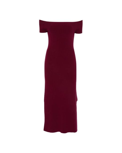 Bompard Purple Bardot Flared Knitted Midi Dress