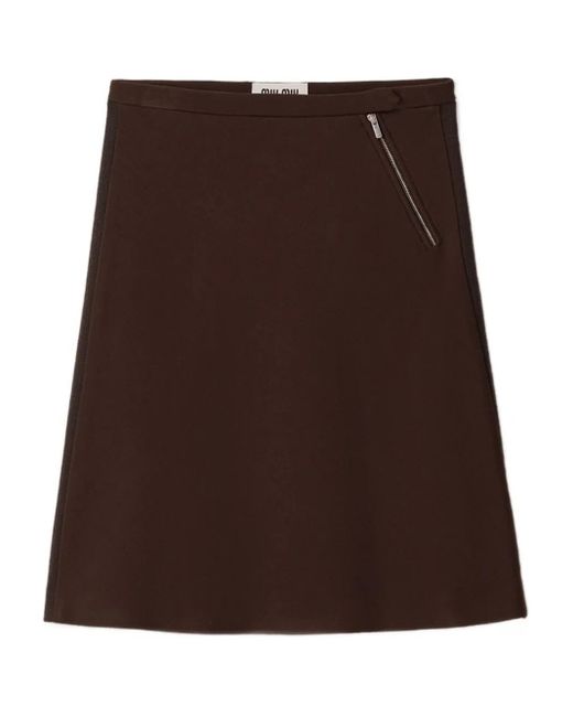 Miu Miu Brown Gerippter Minirock mit Logo-Detail