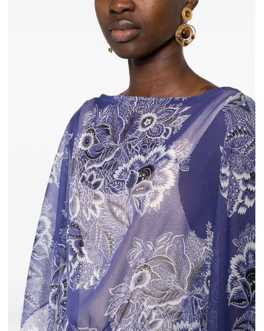 Etro Blue Floral-Print Kaftan Dress