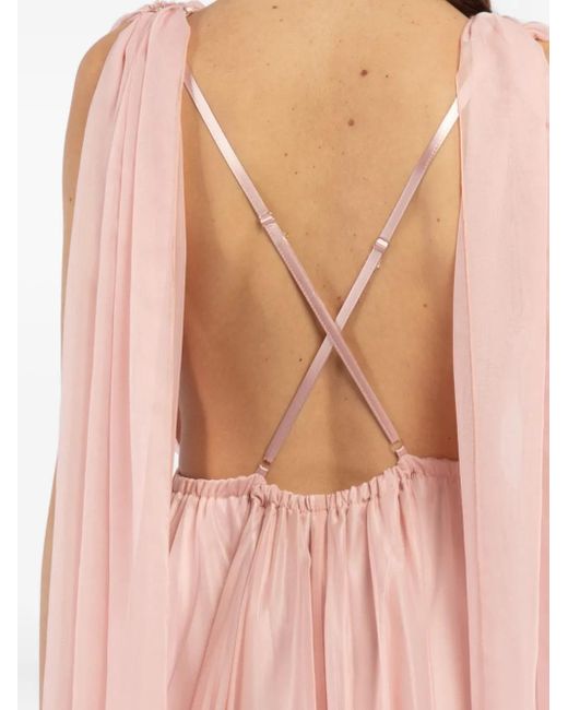 ACTUALEE Pink Draped V-Neck Maxi Dress