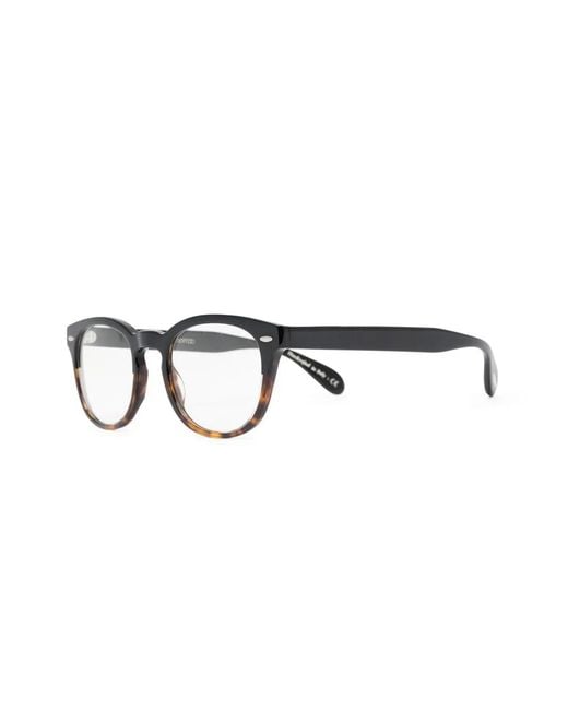 Oliver Peoples Black Tortoiseshell-Effect Round-Frame Glasses