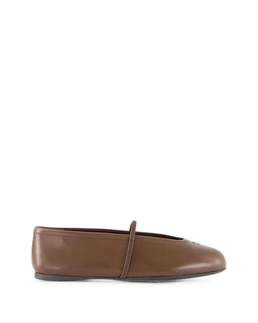 Miu Miu Brown Elasticated-Strap Leather Ballet Flats