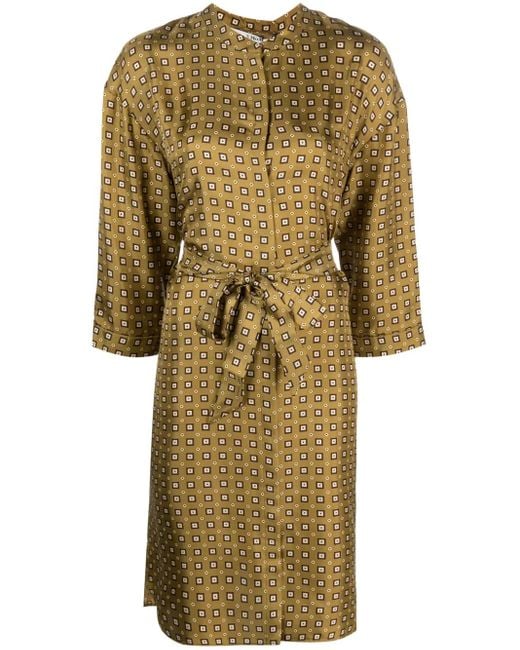 Max Mara グラフィック シルクドレス Natural