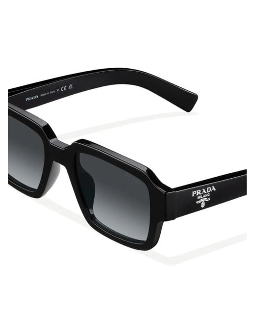 Prada Black Logo-Detail Rectangle-Frame Sunglasses for men