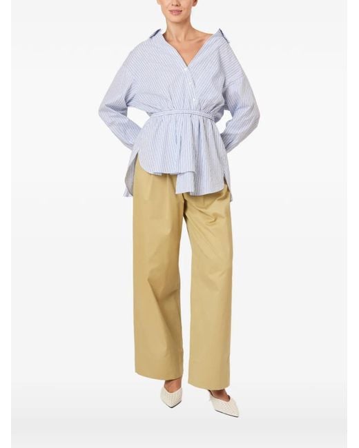Rosie Assoulin White Elasticated-Waist Striped Top