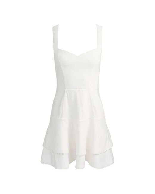 Alice + Olivia White Miriam Pom-Pom Trim Mini Dress