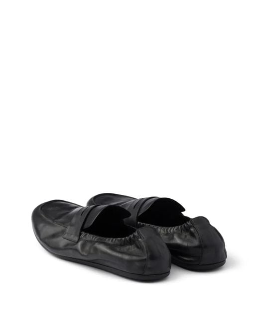 Prada Black Shuffle Antiqued Leather Loafers for men