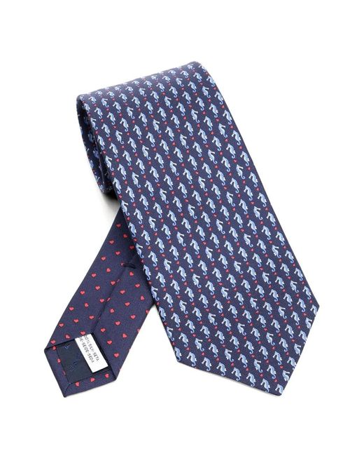 Ferragamo Blue Seahorse-Print Silk Tie for men