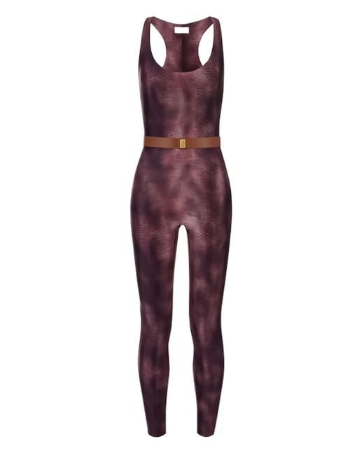 Elisabetta Franchi Purple Python-Print Belted Jumpsuit