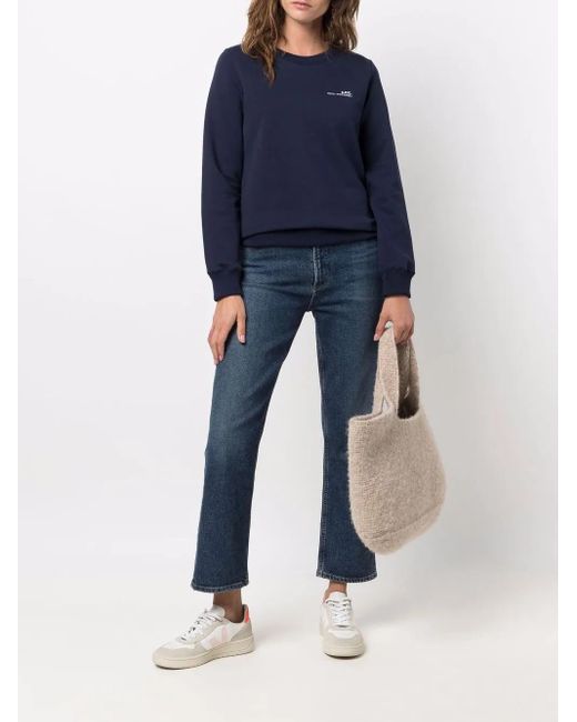 A.P.C. Blue Logo-Print Cotton Sweatshirt