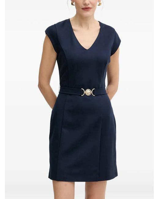 Guess Blue V-Neck Belted Mini Dress