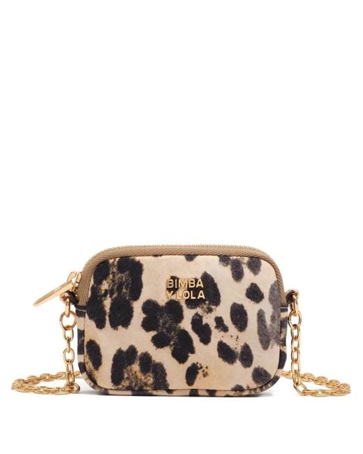 Bimba Y Lola White Leopard-Print Chain-Strap Coin Purse