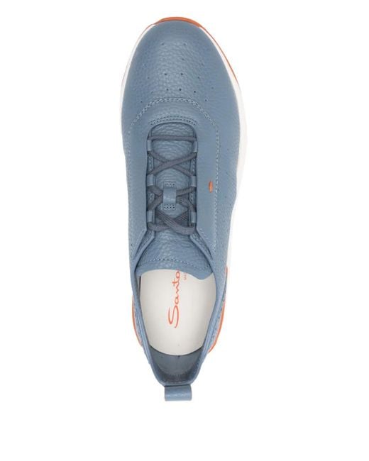 Santoni Blue Perforated-Design Leather Sneakers for men