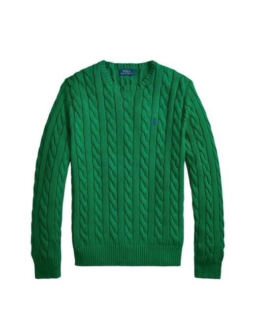 Polo Ralph Lauren Green Pony -Embroidered Cable-Knit Sweater for men