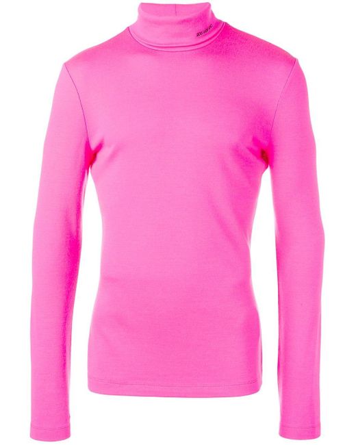 CALVIN KLEIN 205W39NYC Pink Logo Embroidered Turtleneck Sweater for men
