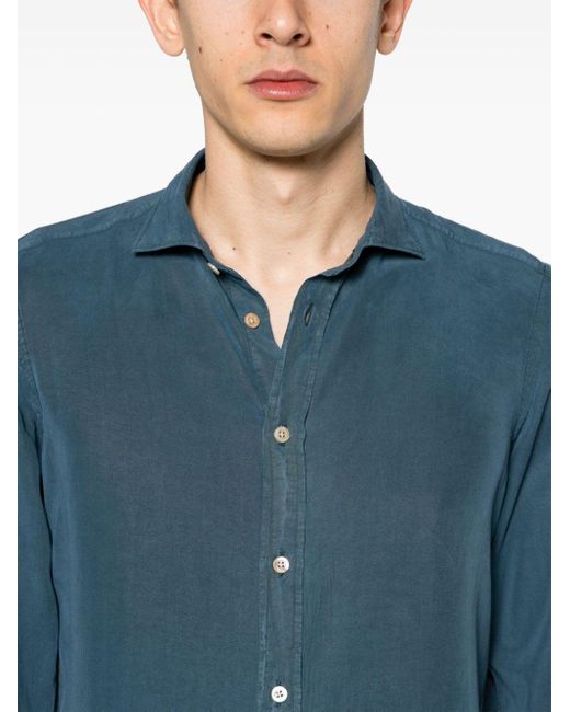 Boglioli Blue Spread-collar Long-sleeve Shirt for men
