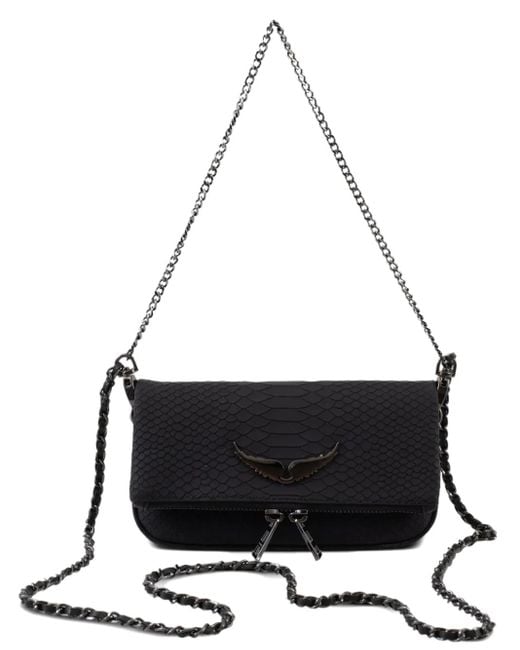 Zadig & Voltaire Black Snakeskin-Effect Chain Cross Body Bag