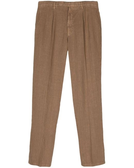 Boglioli Brown Mid-rise Tapered Linen Trousers for men