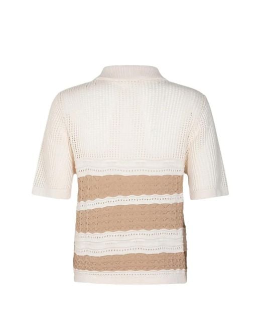Gaelle Paris White Open-Knit Striped Polo Shirt