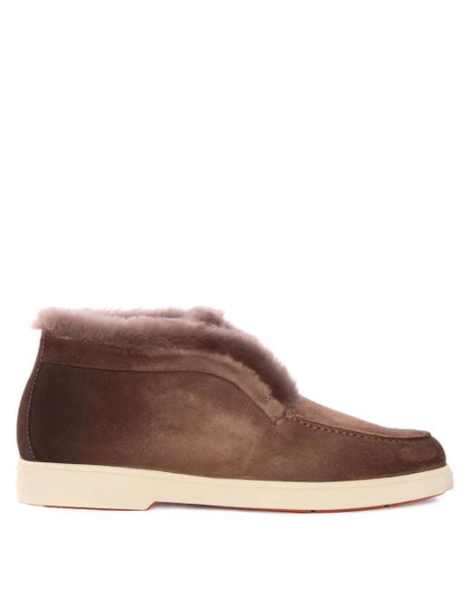 Santoni Brown Fur-Trimmed Suede Boots