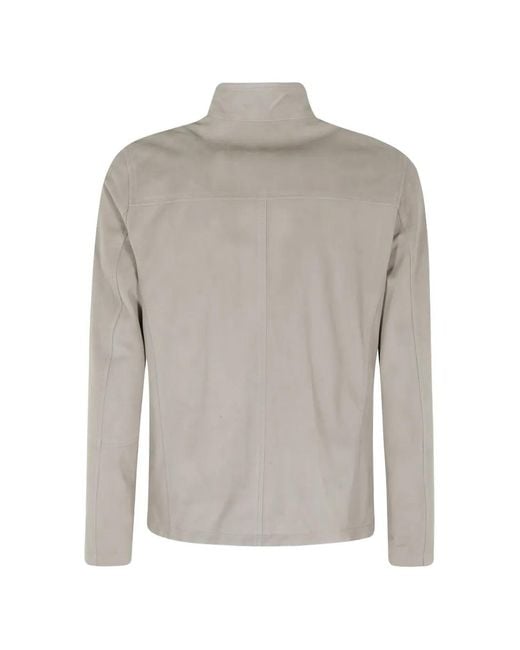 Eleventy Gray Zip-Up Leather Jacket for men