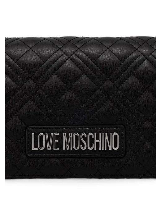 Love Moschino Black Logo-Lettering Quilted Crossbody Bag