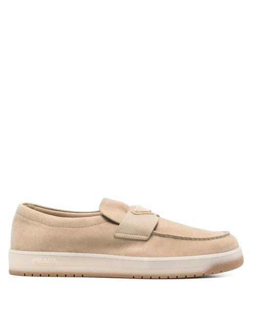 Mocassins En Cuir À Plaque Logo Prada pour homme en coloris Natural