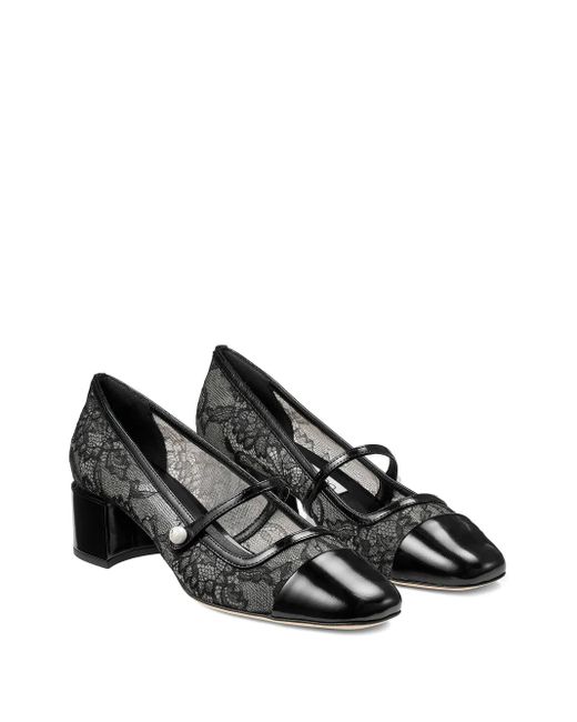 Jimmy Choo Black 45Mm Elisa Lace-Embellishment Pumps