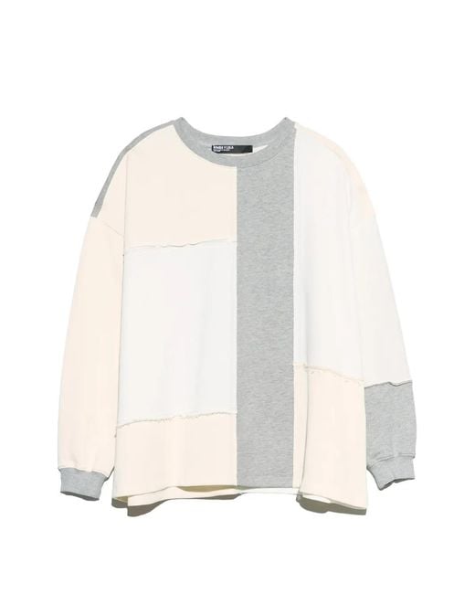 Bimba Y Lola White Ivory Oversize Patchwork Cotton Sweatshirt