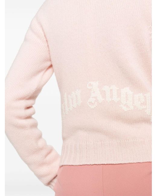 Pull en laine mélangée à logo incurvé Palm Angels en coloris Pink