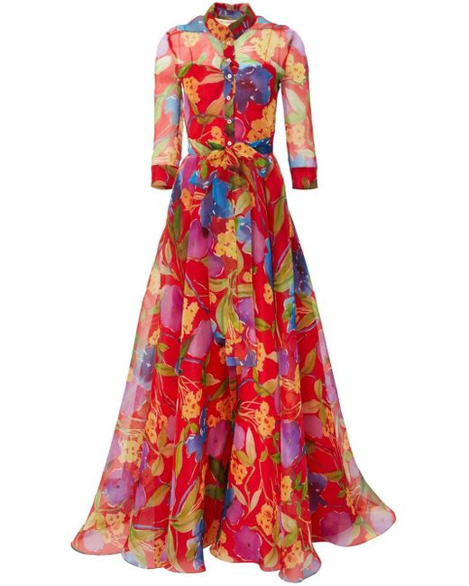 Carolina Herrera Red Floral-print Organza Gown