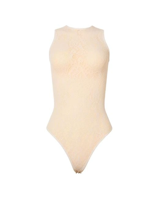 Wolford White Infinite Rose Net Bodysuit