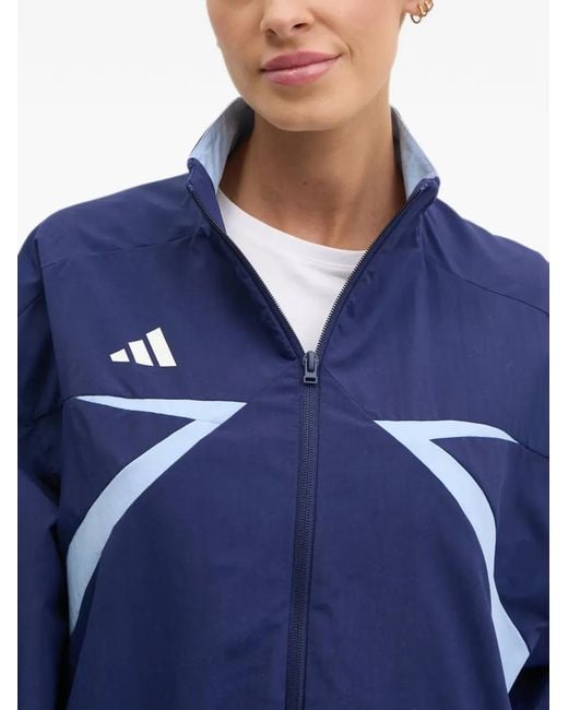 Adidas Blue Logo-Print Panelled Jacket