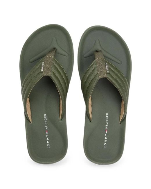Tommy Hilfiger Green Logo-Patch Flip Flops for men