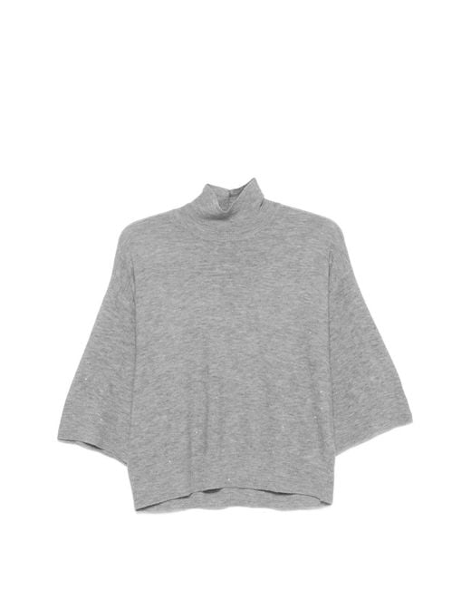 Fabiana Filippi Gray Sequin-Embellished High-Neck Sweater