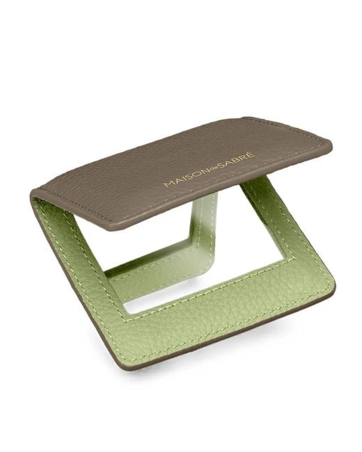 Maison De Sabre Brown Pebbled Leather Compact Mirror