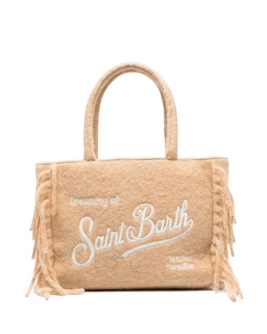 Mc2 Saint Barth Natural Fringed Embroidered Tote Bag