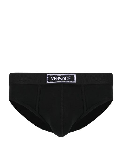 Versace Black 90S Logo-Waistband Cotton Briefs for men