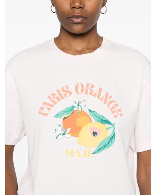 Camiseta con estampado gráfico Maje de color White