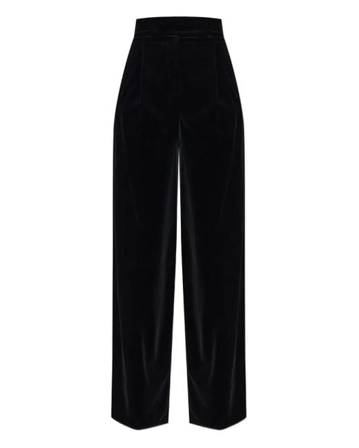Max Mara Black Pleated Velvet Trousers