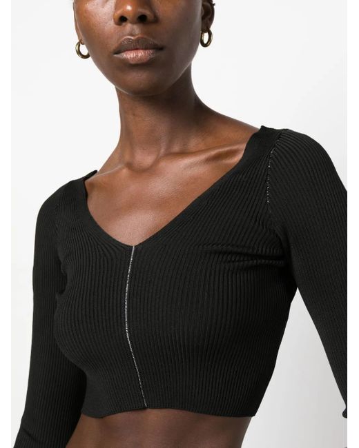 Marni Black V-Neck Ribbed-Knit Crop Top