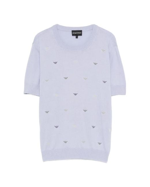 Emporio Armani Blue Embroidered Short-Sleeve T-Shirt