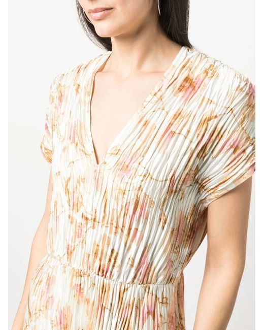 Vince Natural Floral-Print Plissé Dress
