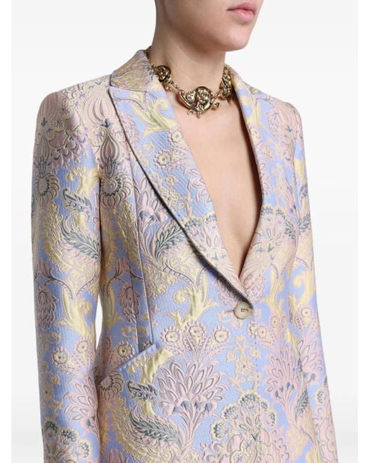 Etro Blue Sakko Mit Jacquard-Blumenmuster
