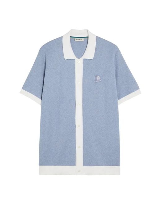 Sandbanks Blue Contrast-Trim Logo-Patch Shirt for men