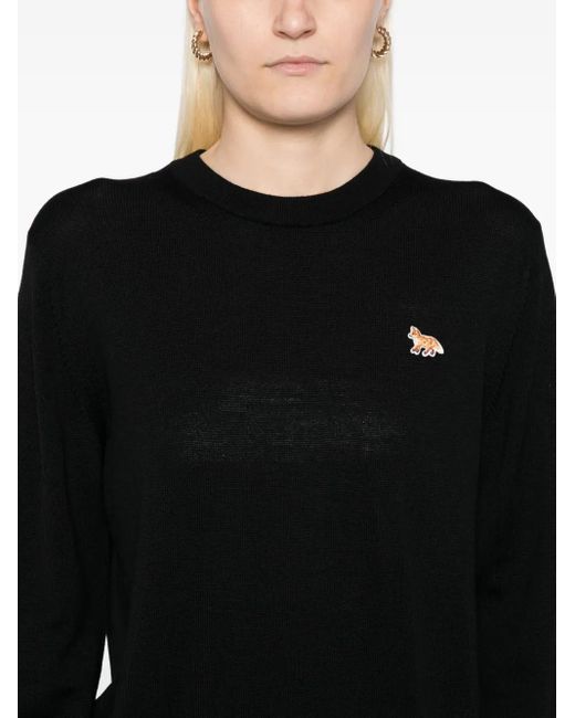 Maison Kitsuné Black Embroidered-Logo Jumper