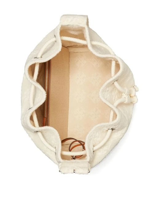 Tory Burch White Textured Bucket Bag