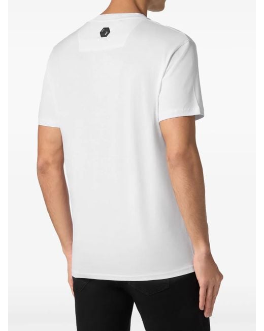 Philipp Plein White Logo-Embellished Cotton T-Shirt for men