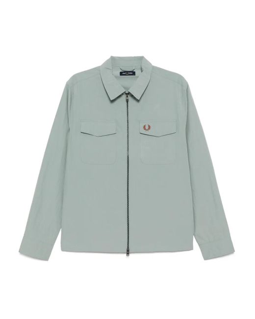 Fred Perry Blue Textured Zipped Shirt Jacket for men