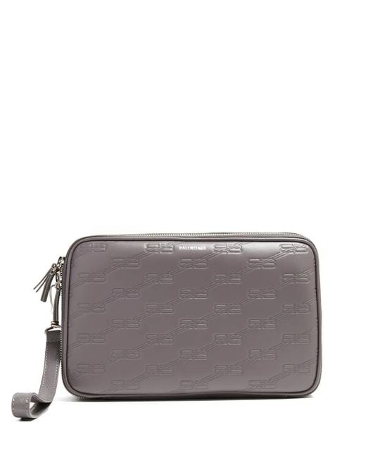 Balenciaga Gray Logo-Embossed Double-Zip Clutch Bag for men